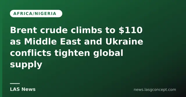Brent crude climbs to $110 as Middle East and Ukraine conflicts tighten global supply